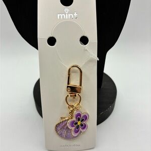Mint Gold and Purple Floral and Shell Zipper Pull